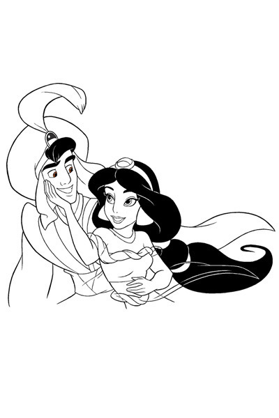 coloriage aladdin au balcon de jasmine
